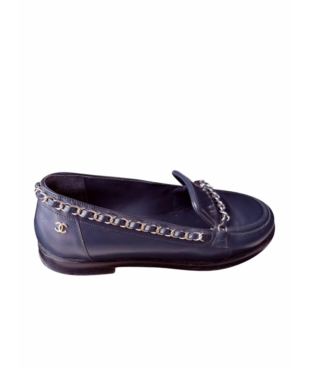 CHANEL Синие кожаные лоферы, фото 1