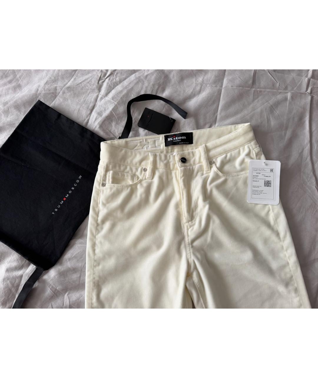 KITON Белые хлопко-эластановые прямые джинсы, фото 4