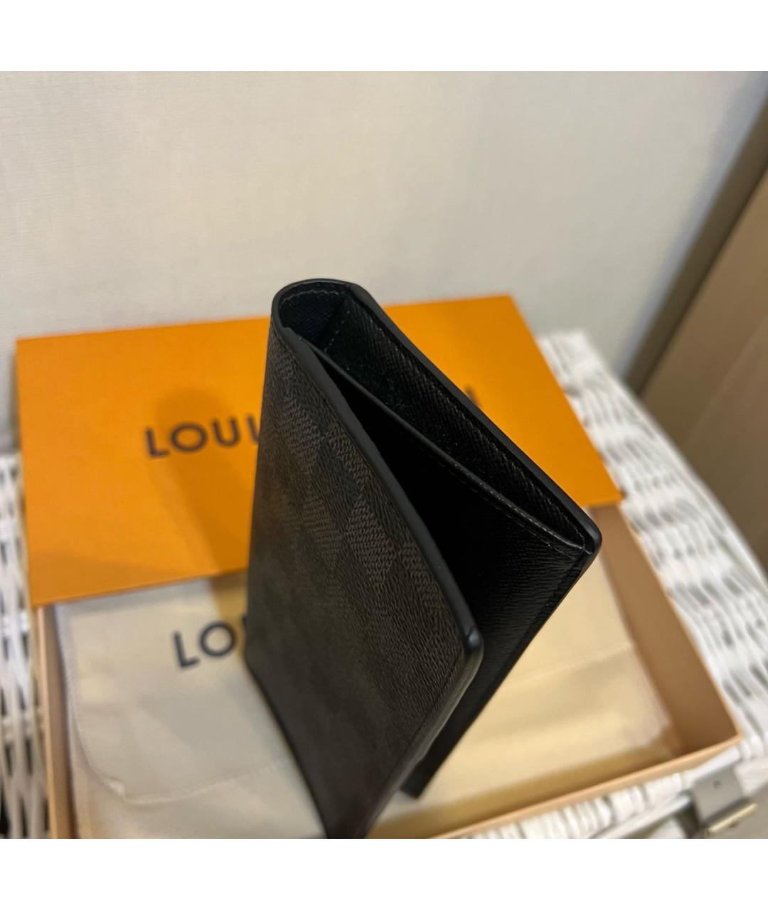 LOUIS VUITTON Черный кожаный кошелек, фото 4
