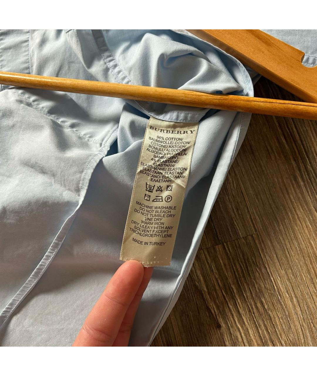 BURBERRY Голубая хлопковая классическая рубашка, фото 8