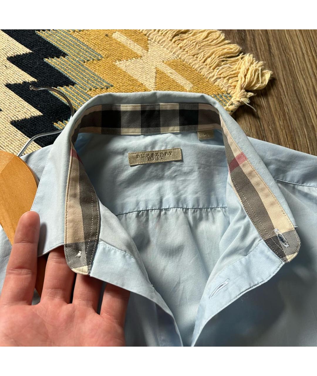BURBERRY Голубая хлопковая классическая рубашка, фото 7