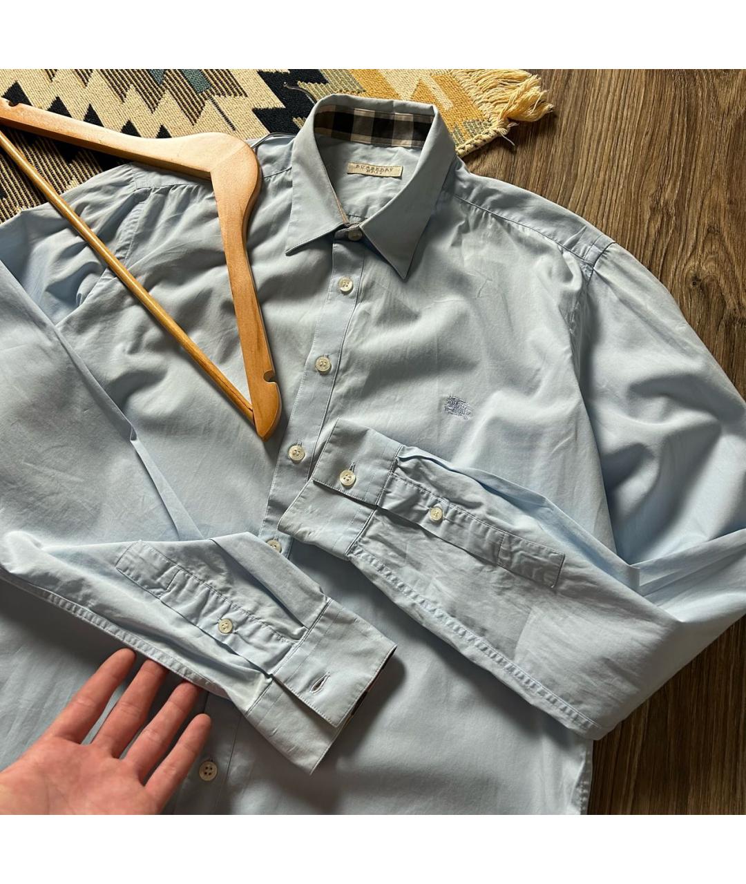BURBERRY Голубая хлопковая классическая рубашка, фото 4