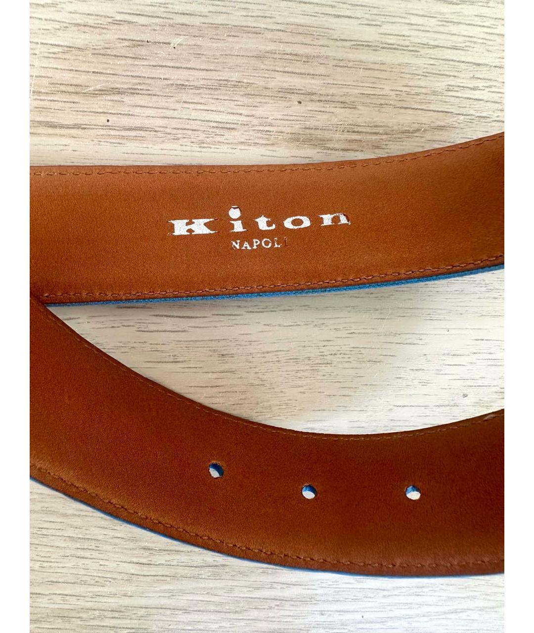 KITON Голубой ремень из кожи крокодила, фото 3