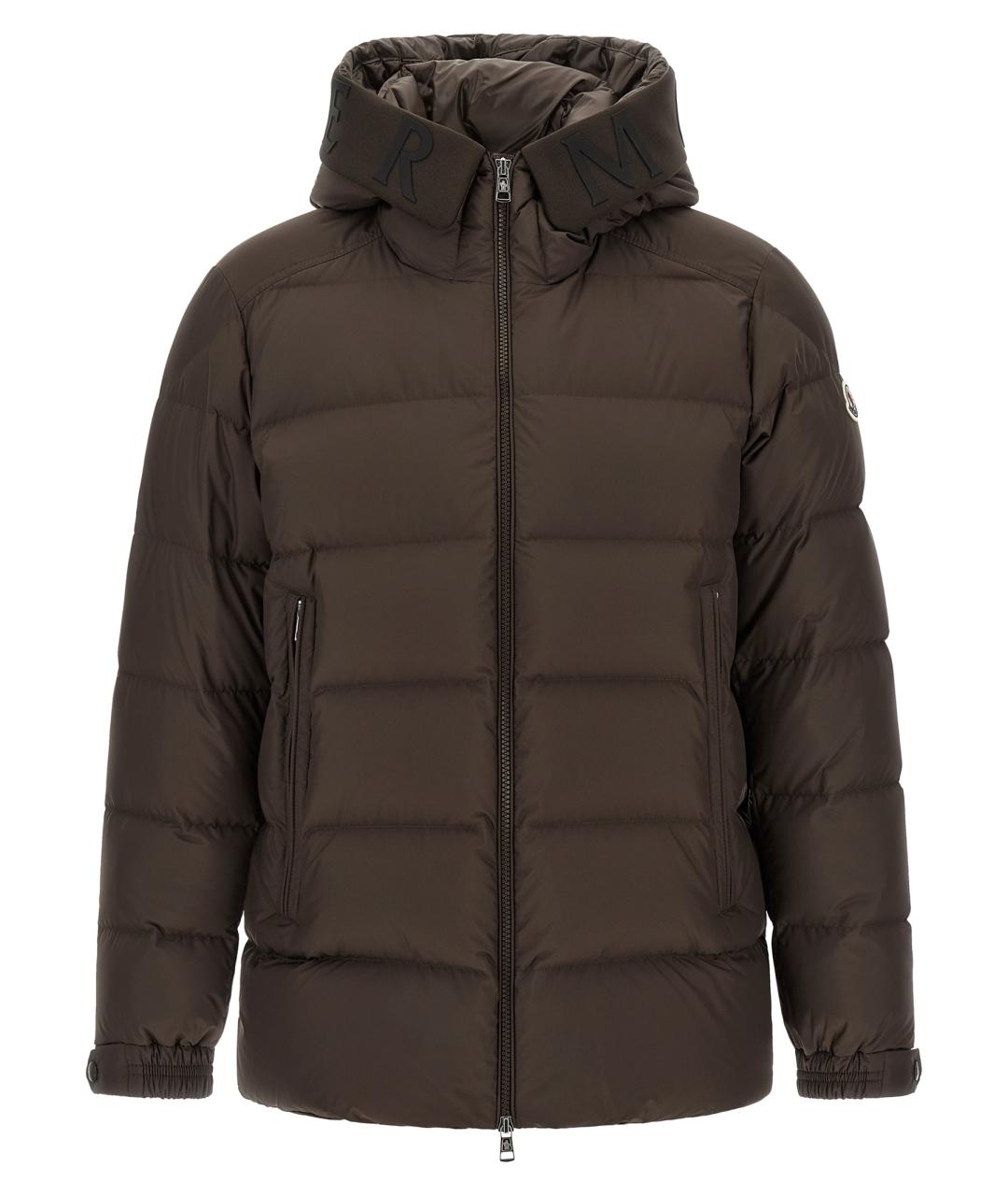 MONCLER Коричневый полиэстеровый пуховик, фото 1