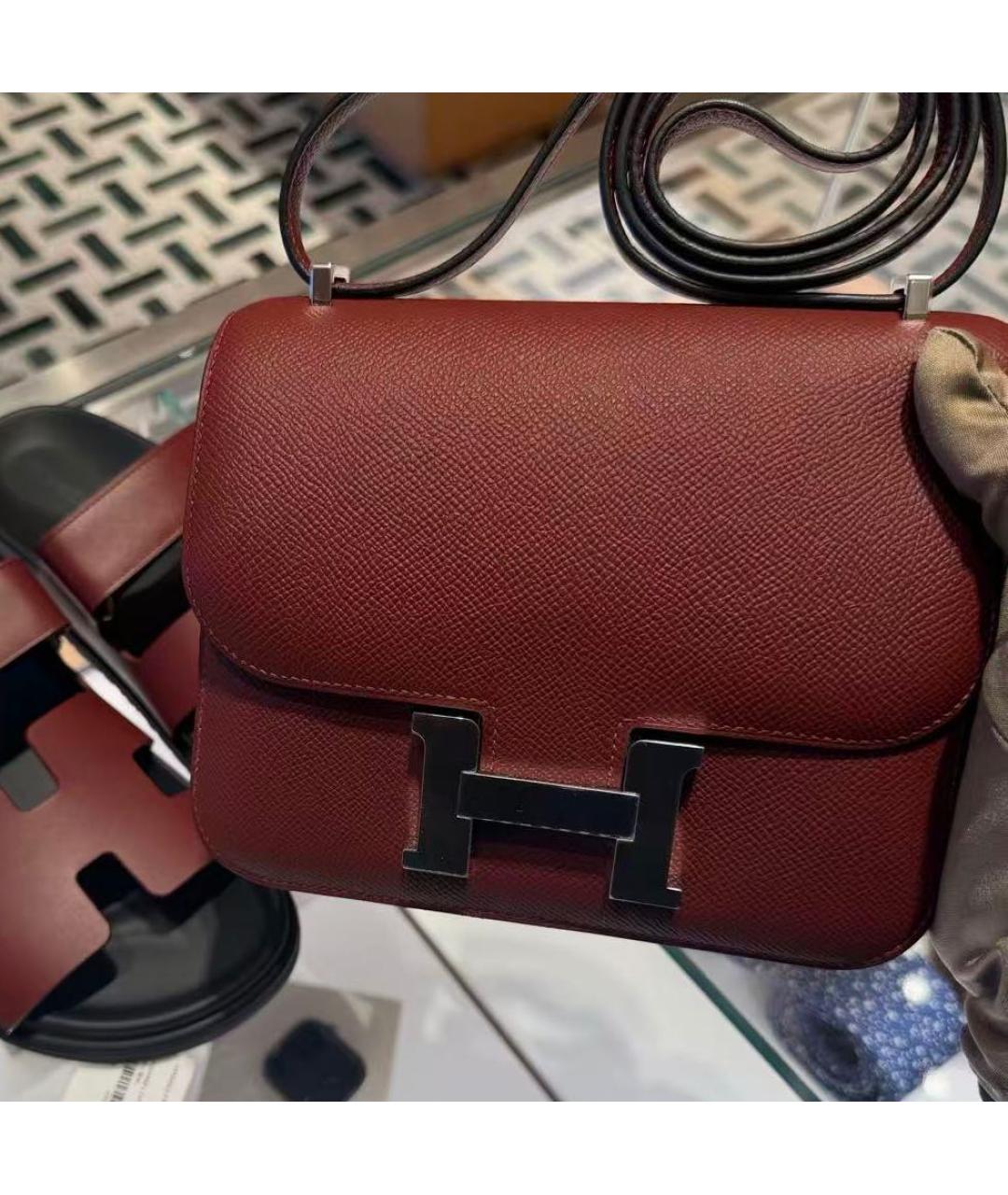 HERMES Бордовая кожаная сумка через плечо, фото 3