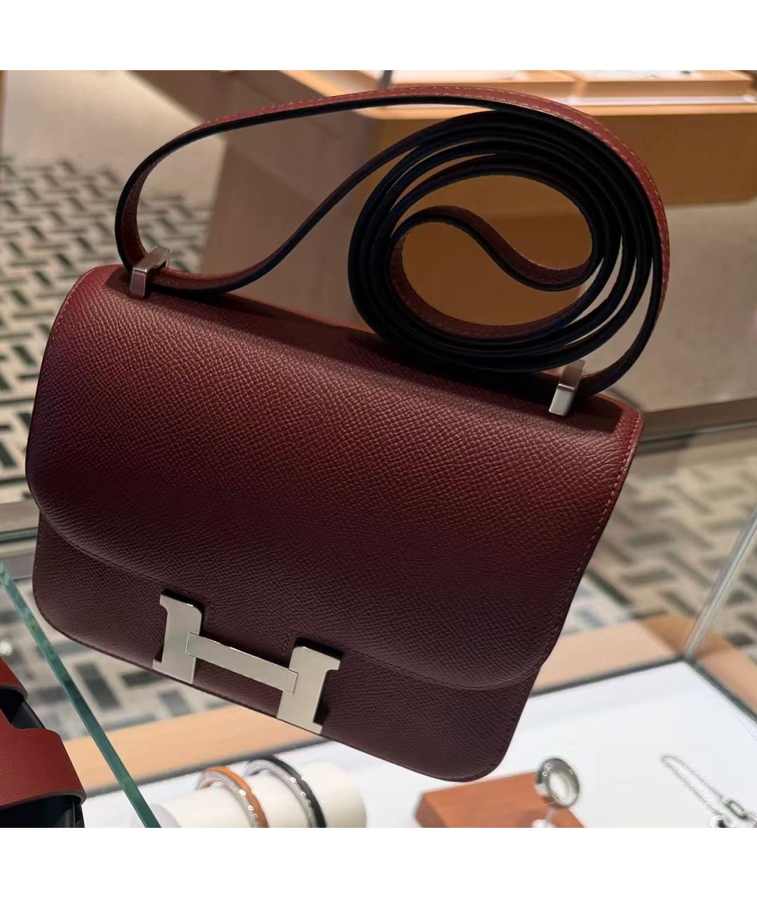 HERMES Бордовая кожаная сумка через плечо, фото 2
