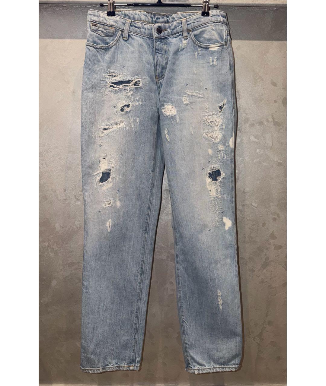 ARMANI JEANS Голубые хлопко-полиэстеровые прямые джинсы, фото 5