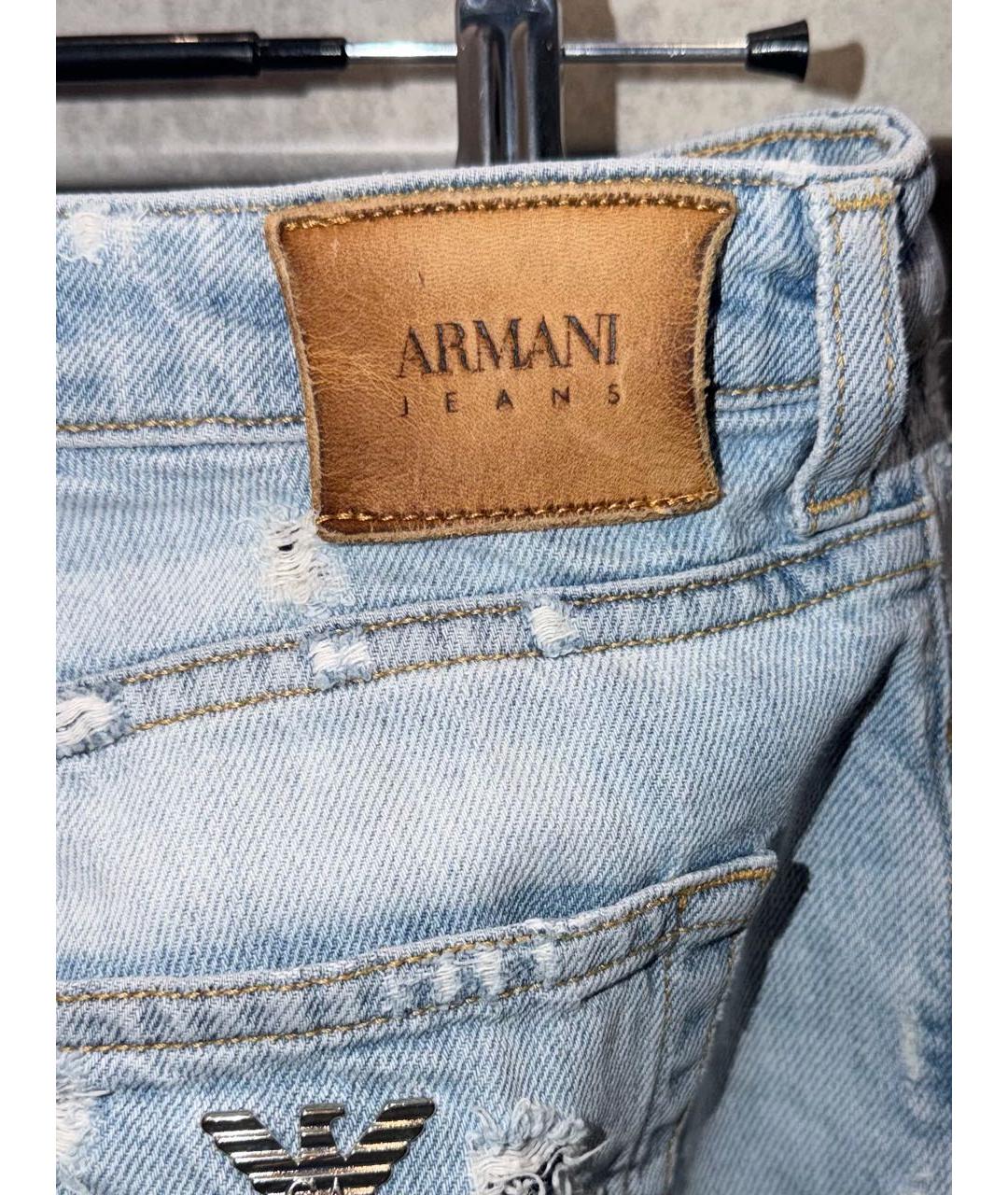 ARMANI JEANS Голубые хлопко-полиэстеровые прямые джинсы, фото 4