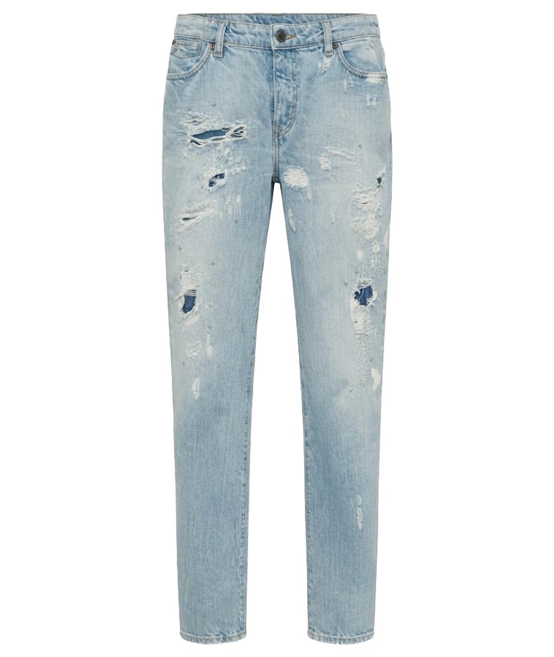 ARMANI JEANS Голубые хлопко-полиэстеровые прямые джинсы, фото 1