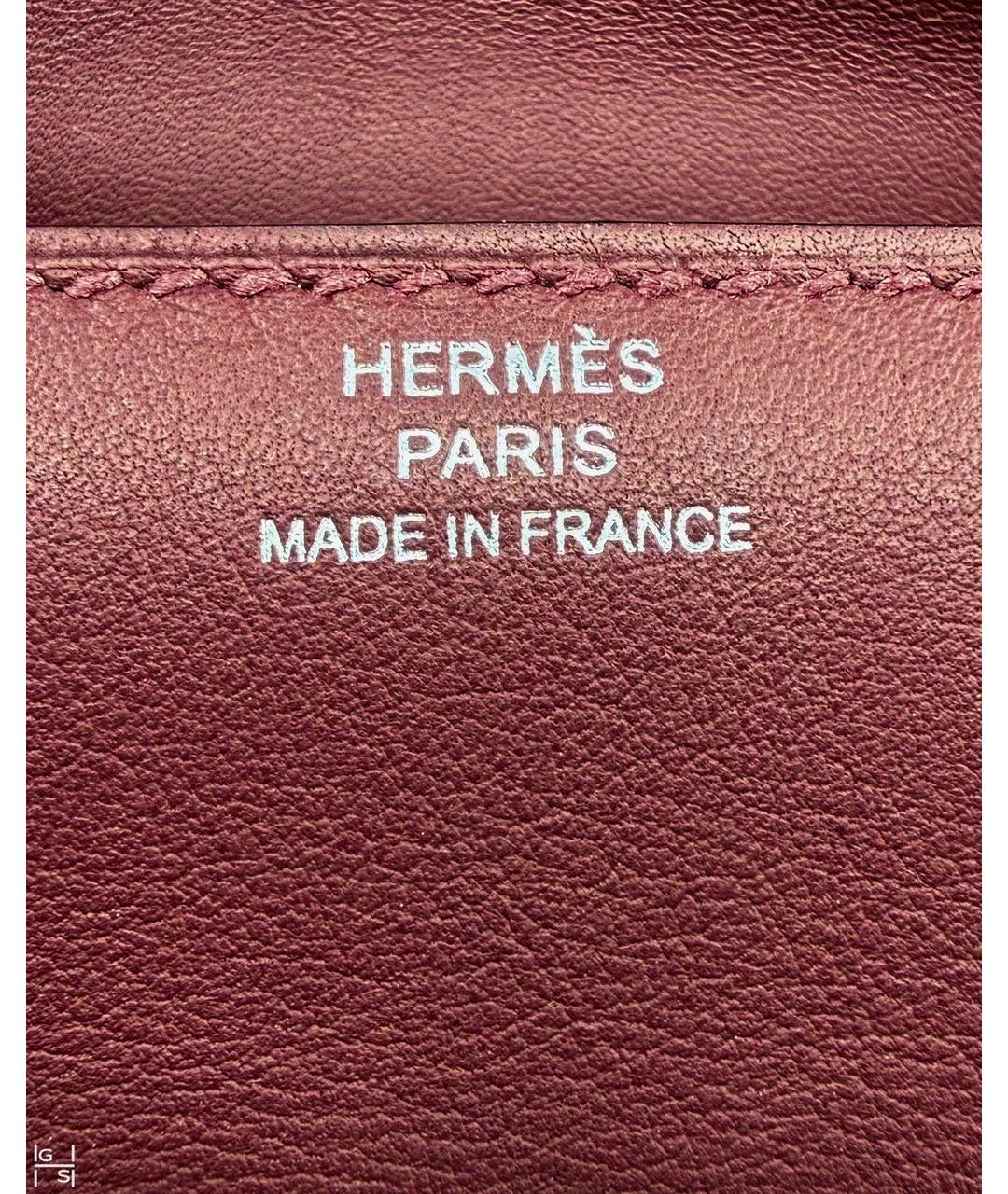 HERMES Бордовая кожаная сумка с короткими ручками, фото 4