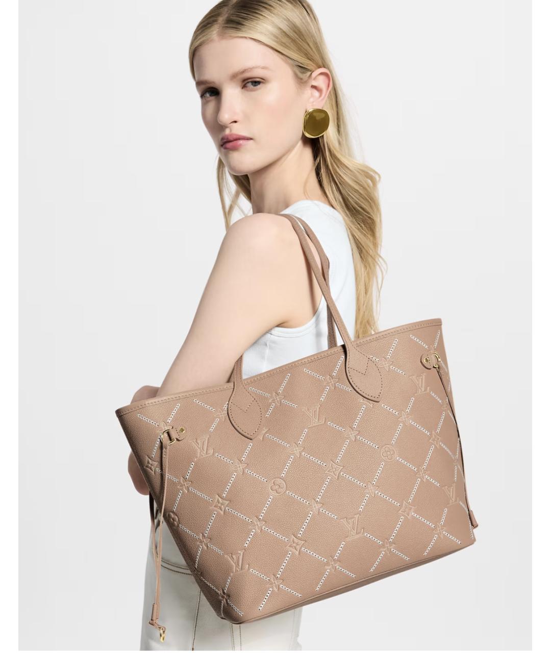 LOUIS VUITTON Бежевая кожаная сумка тоут, фото 6