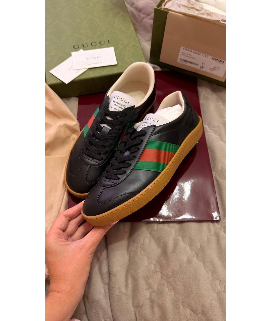 GUCCI Черные кожаные низкие кроссовки / кеды, фото 5