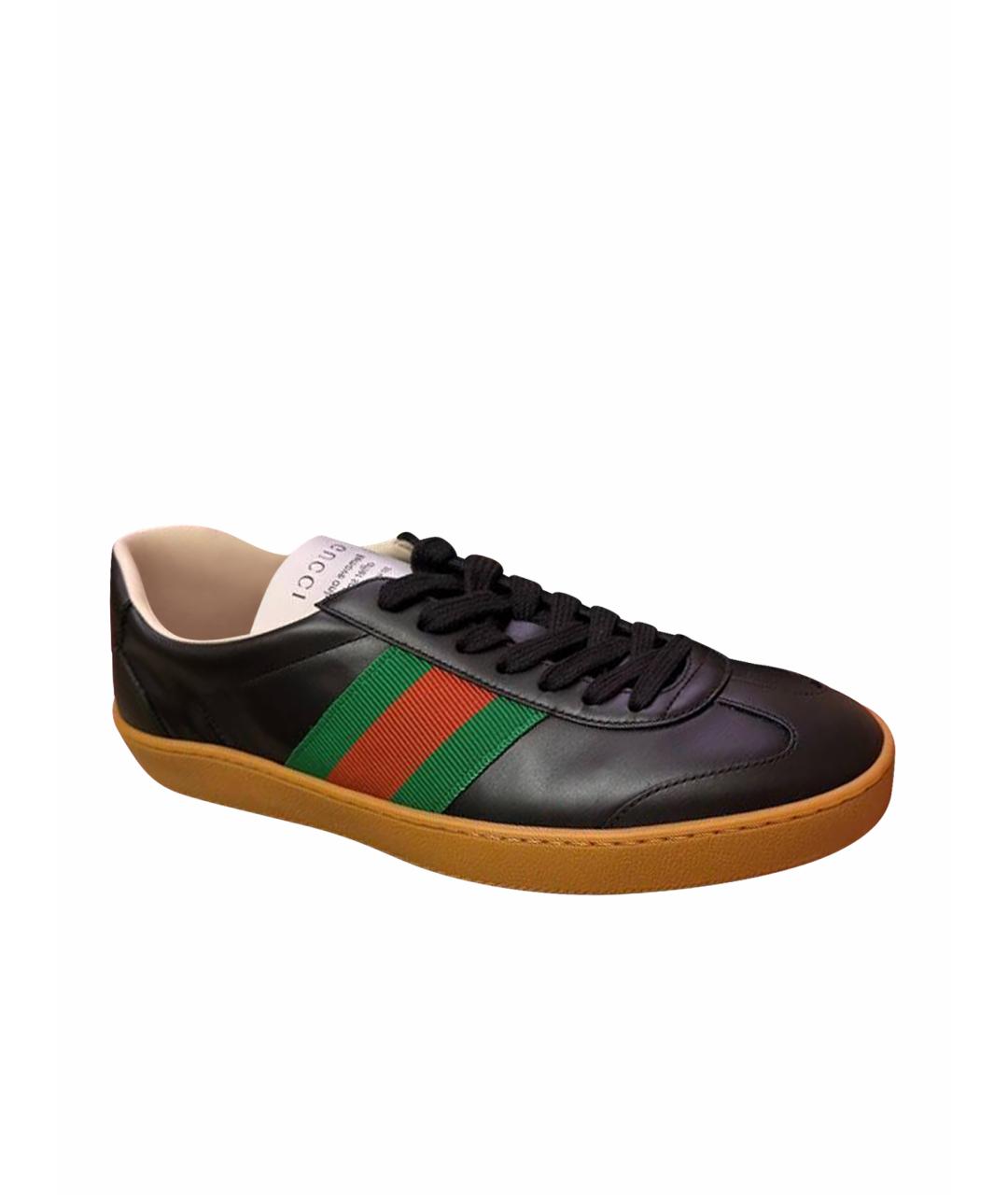 GUCCI Черные кожаные низкие кроссовки / кеды, фото 1