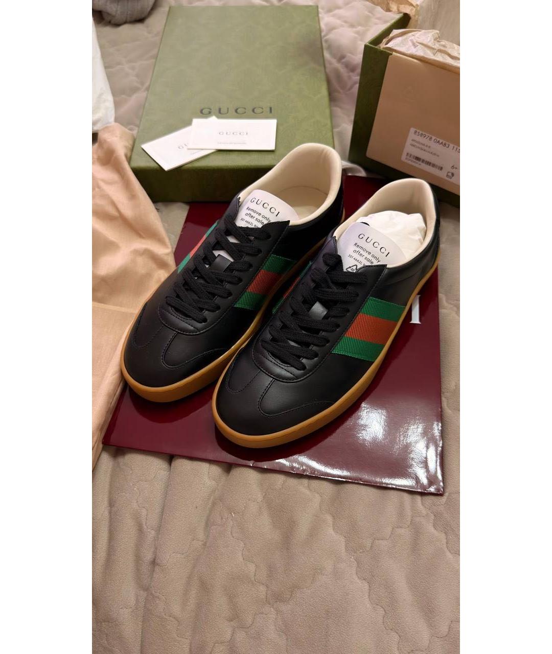 GUCCI Черные кожаные низкие кроссовки / кеды, фото 2