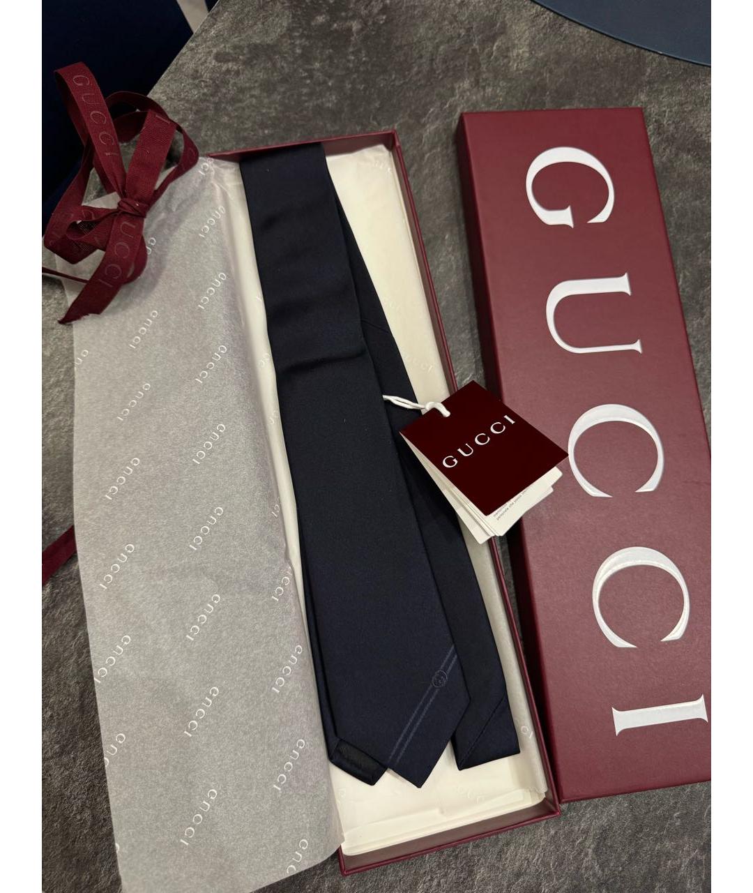 GUCCI Темно-синий шелковый галстук, фото 4