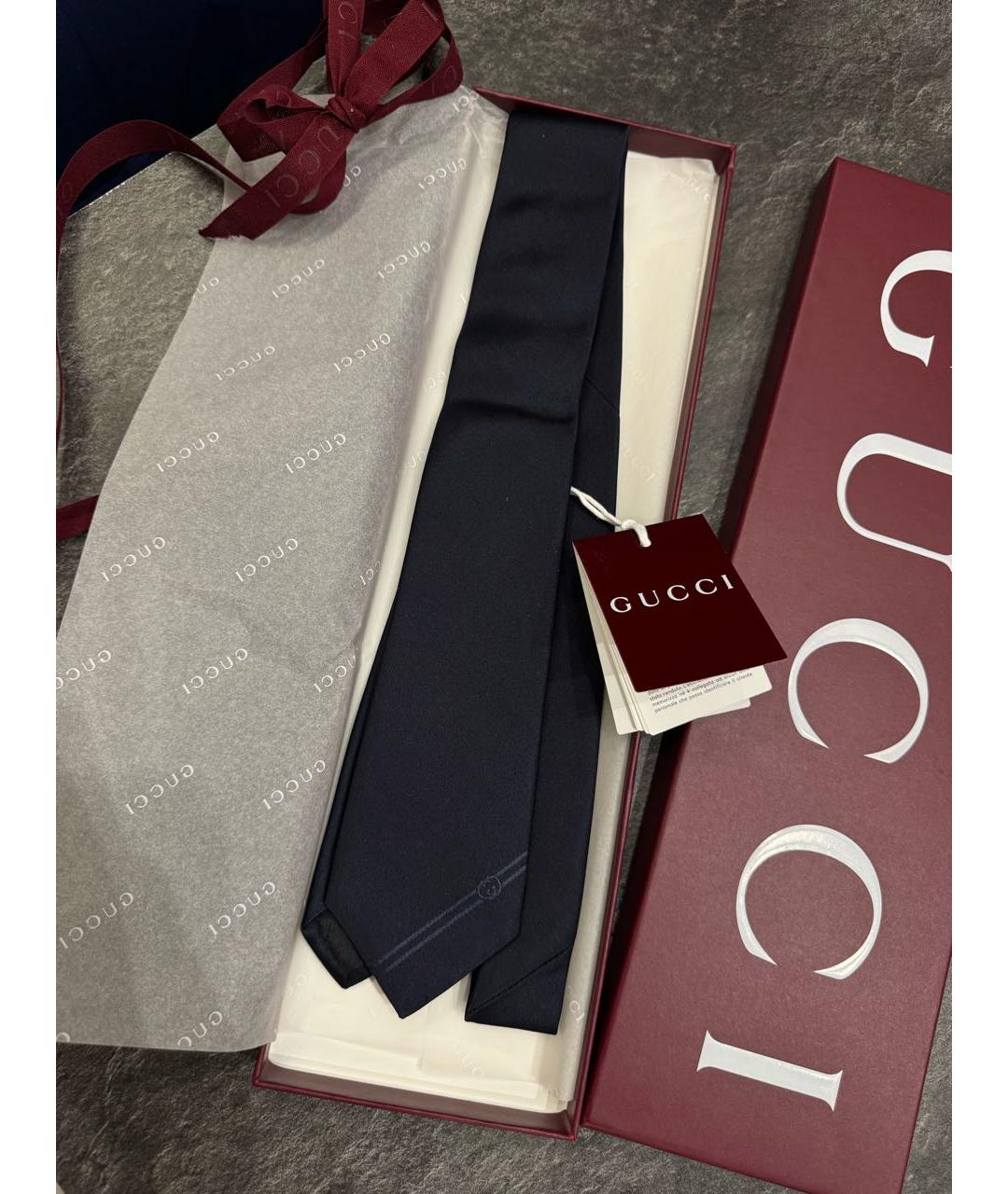 GUCCI Темно-синий шелковый галстук, фото 5