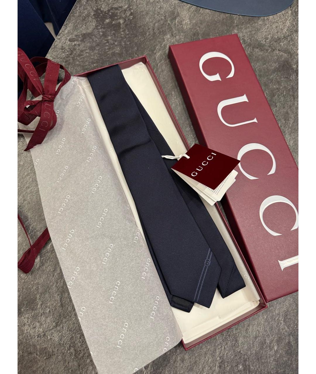 GUCCI Темно-синий шелковый галстук, фото 3