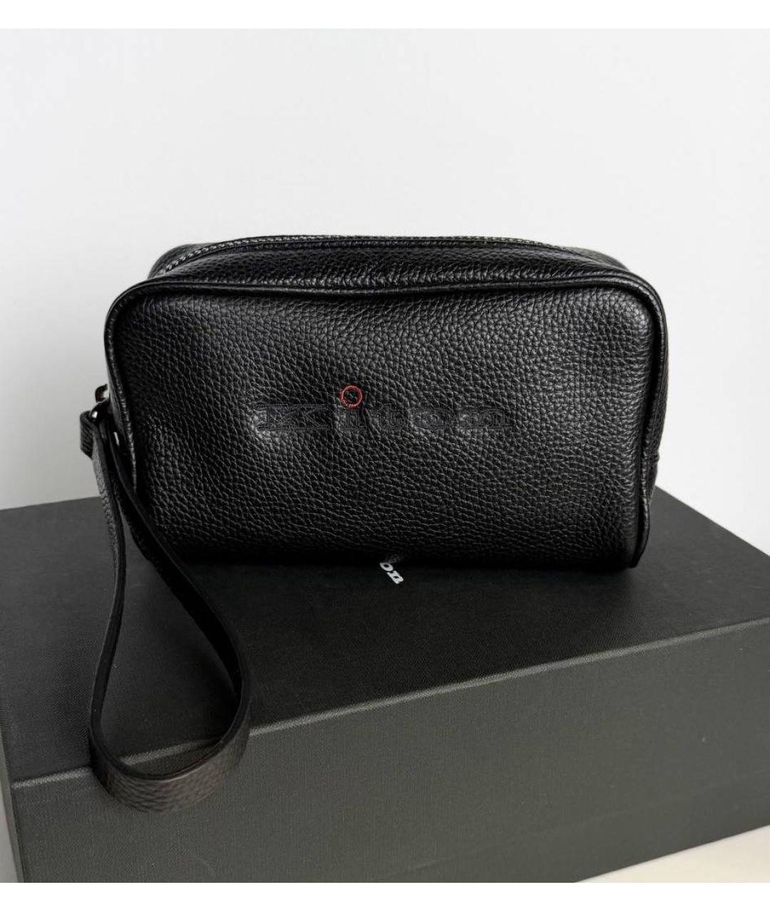KITON Черная кожаная барсетка, фото 4
