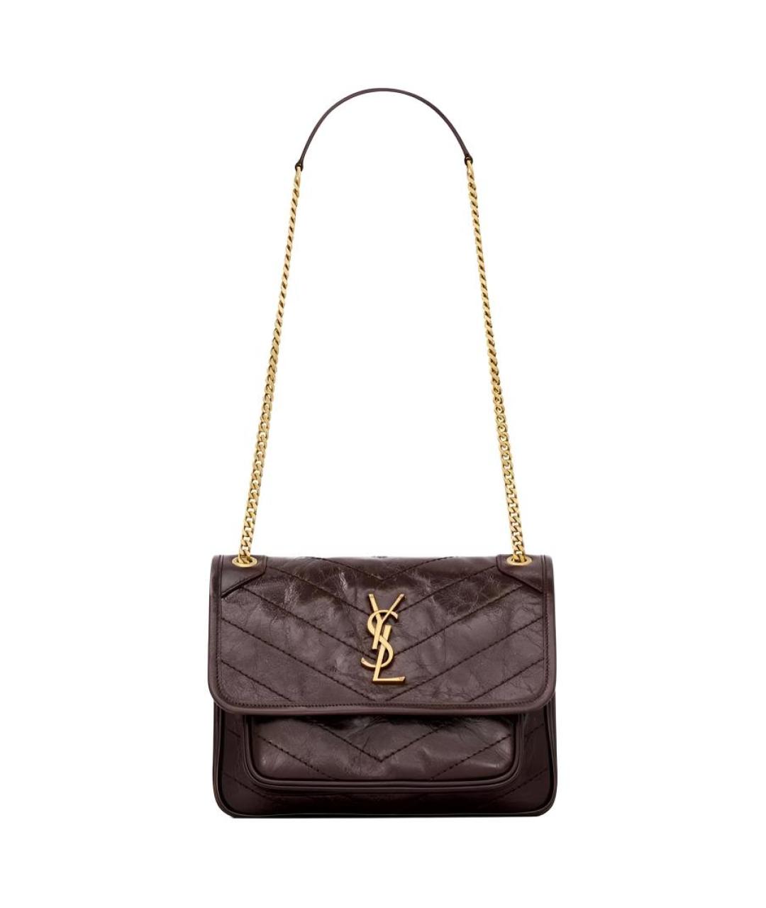 SAINT LAURENT Коричневая кожаная сумка через плечо, фото 1