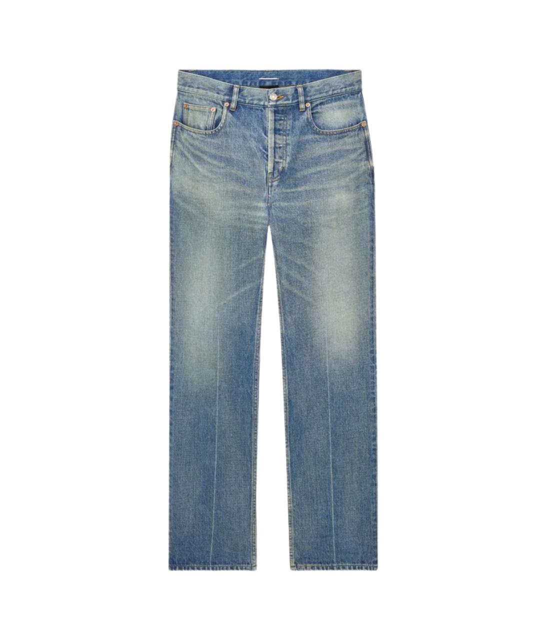 SAINT LAURENT Голубые хлопковые прямые джинсы, фото 3