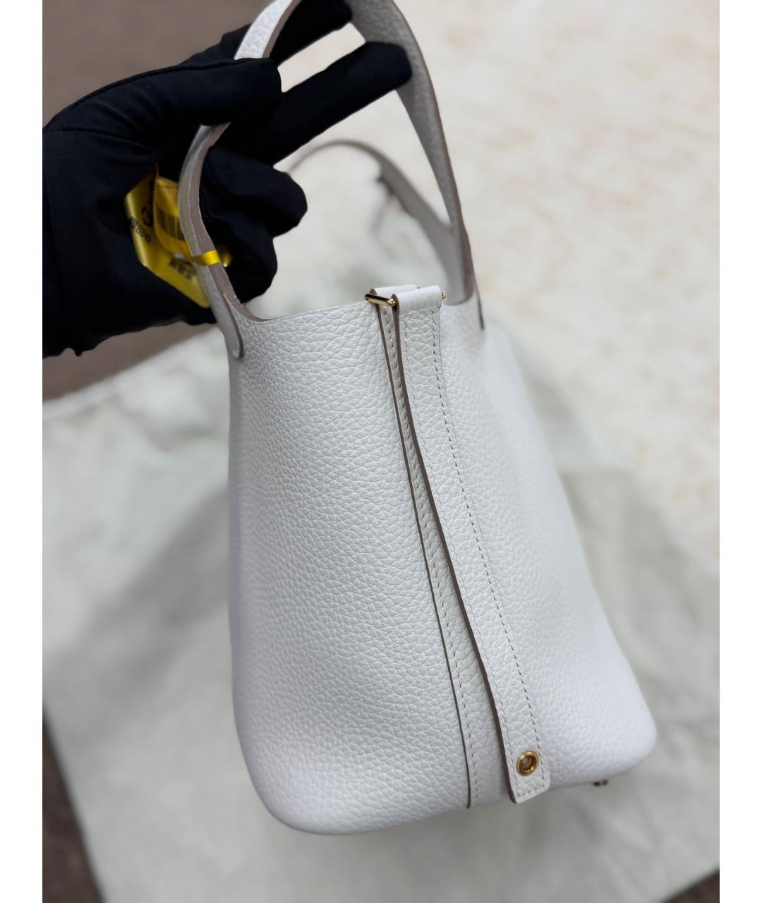 HERMES Белая кожаная сумка тоут, фото 3