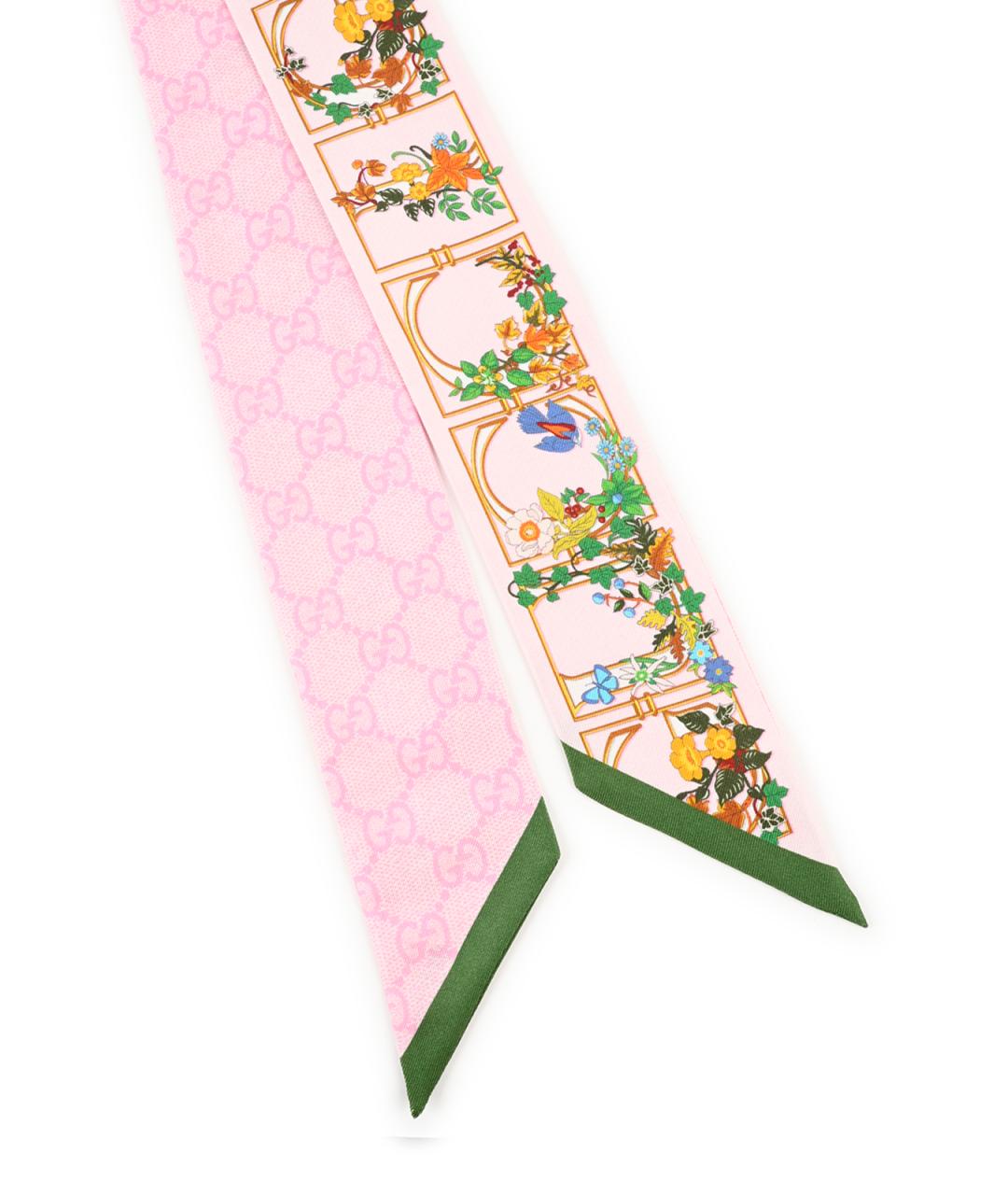 GUCCI Розовый шелковый шарф, фото 2
