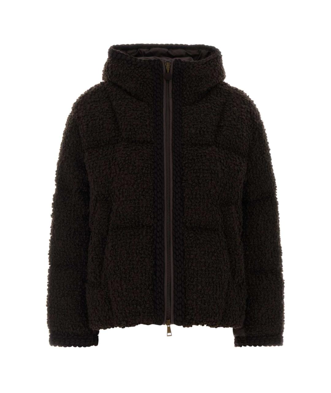 MONCLER Коричневый полиэстеровый пуховик, фото 1