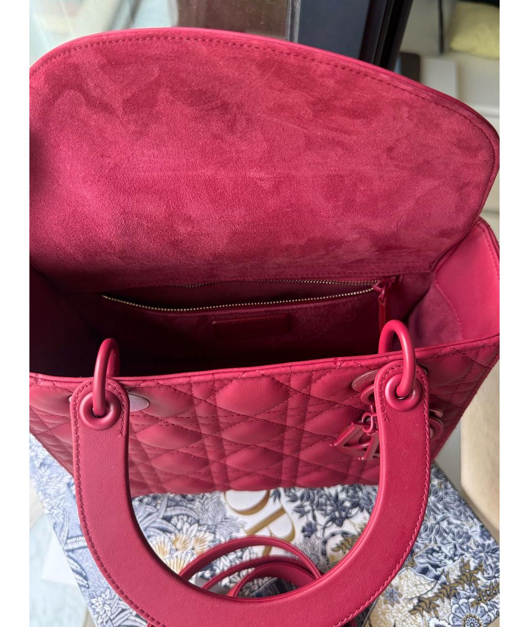 CHRISTIAN DIOR Красная кожаная сумка с короткими ручками, фото 4