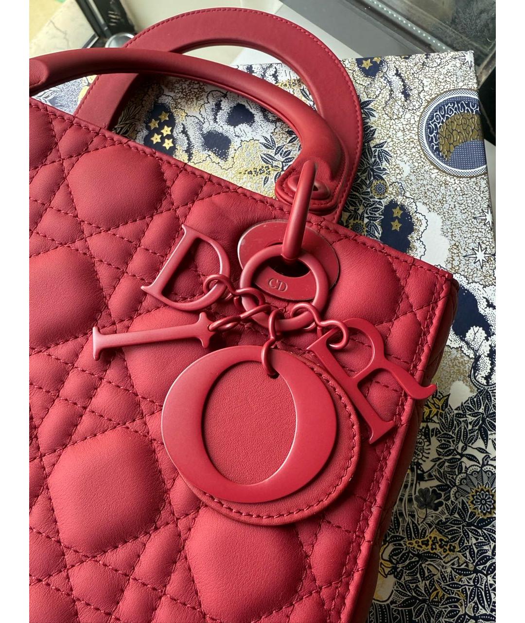 CHRISTIAN DIOR Красная кожаная сумка с короткими ручками, фото 6