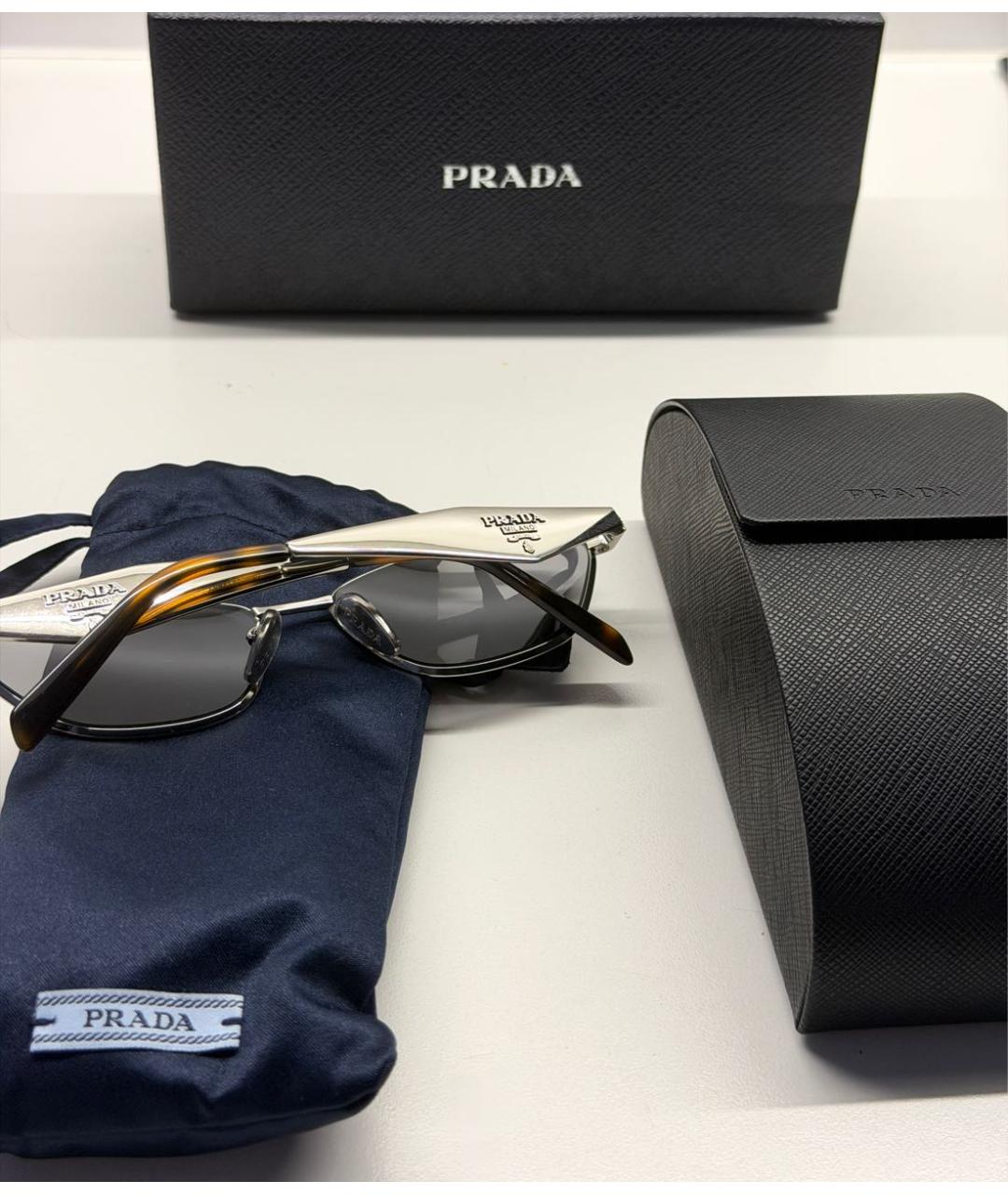 PRADA Антрацитовые металлические солнцезащитные очки, фото 7