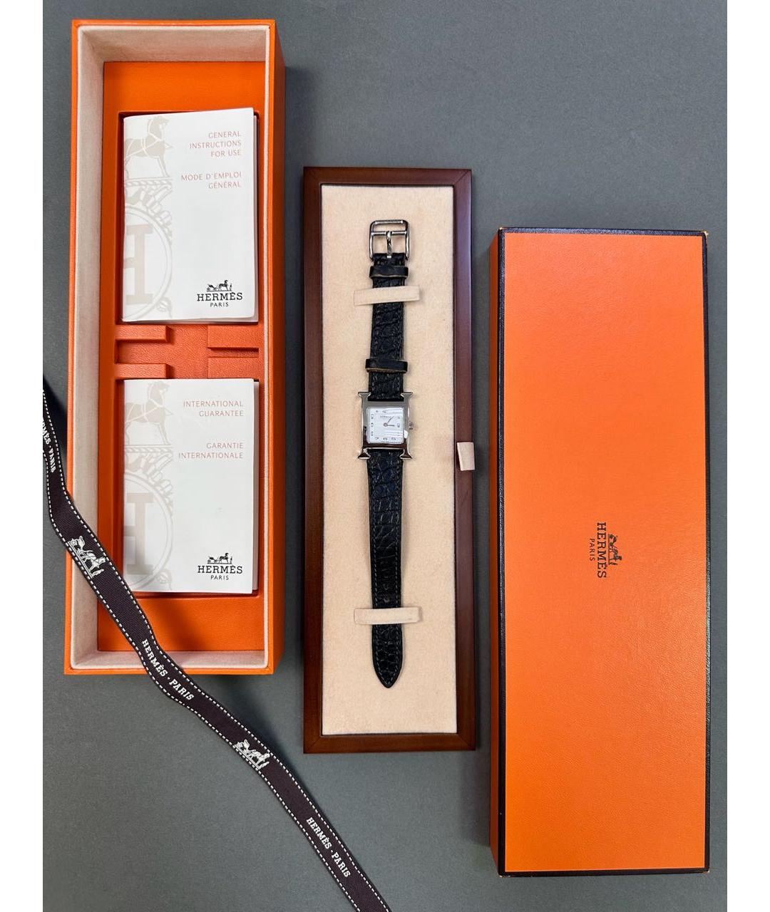 HERMES Серебряные часы из кожи крокодила, фото 2