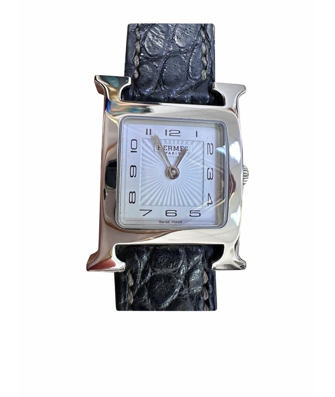 HERMES Серебряные часы из кожи крокодила, фото 1