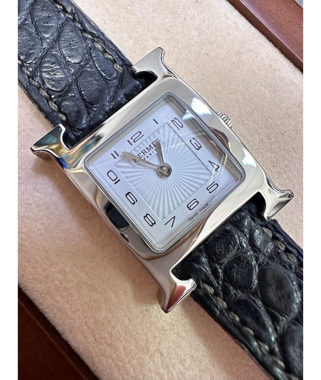 HERMES Серебряные часы из кожи крокодила, фото 8