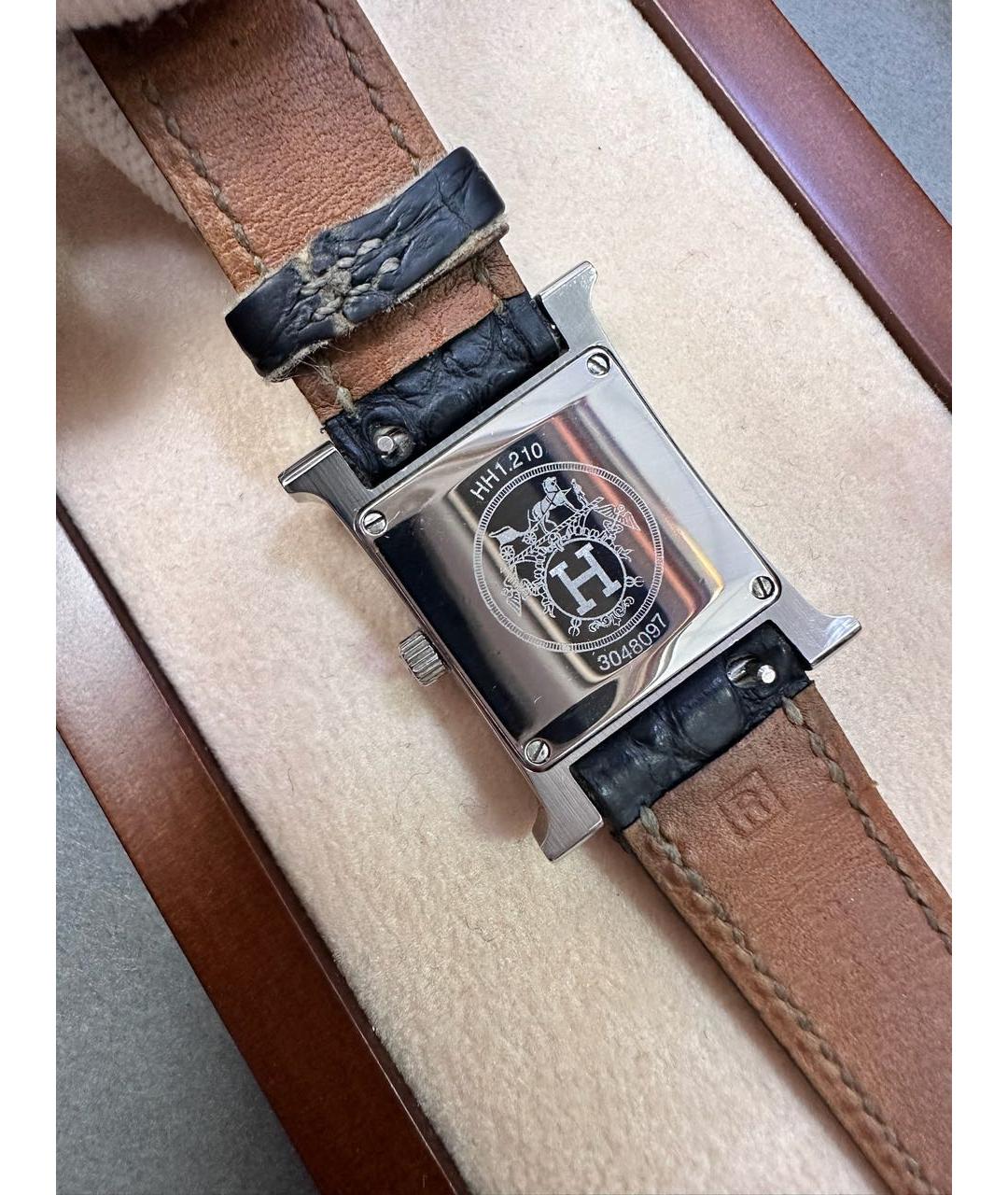 HERMES Серебряные часы из кожи крокодила, фото 4