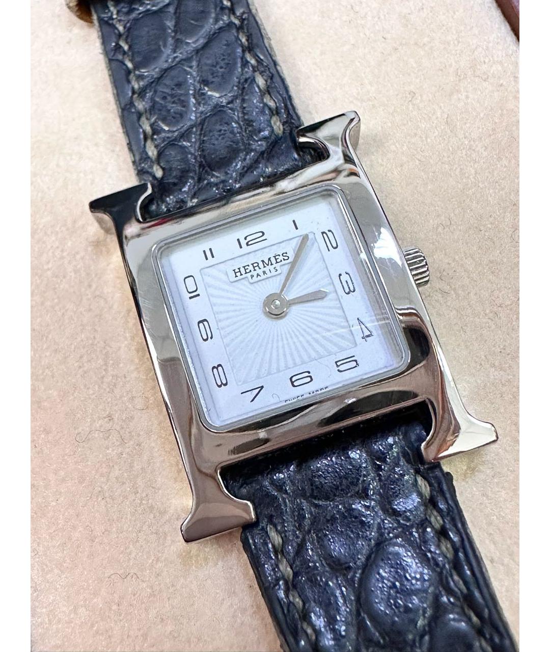 HERMES Серебряные часы из кожи крокодила, фото 3