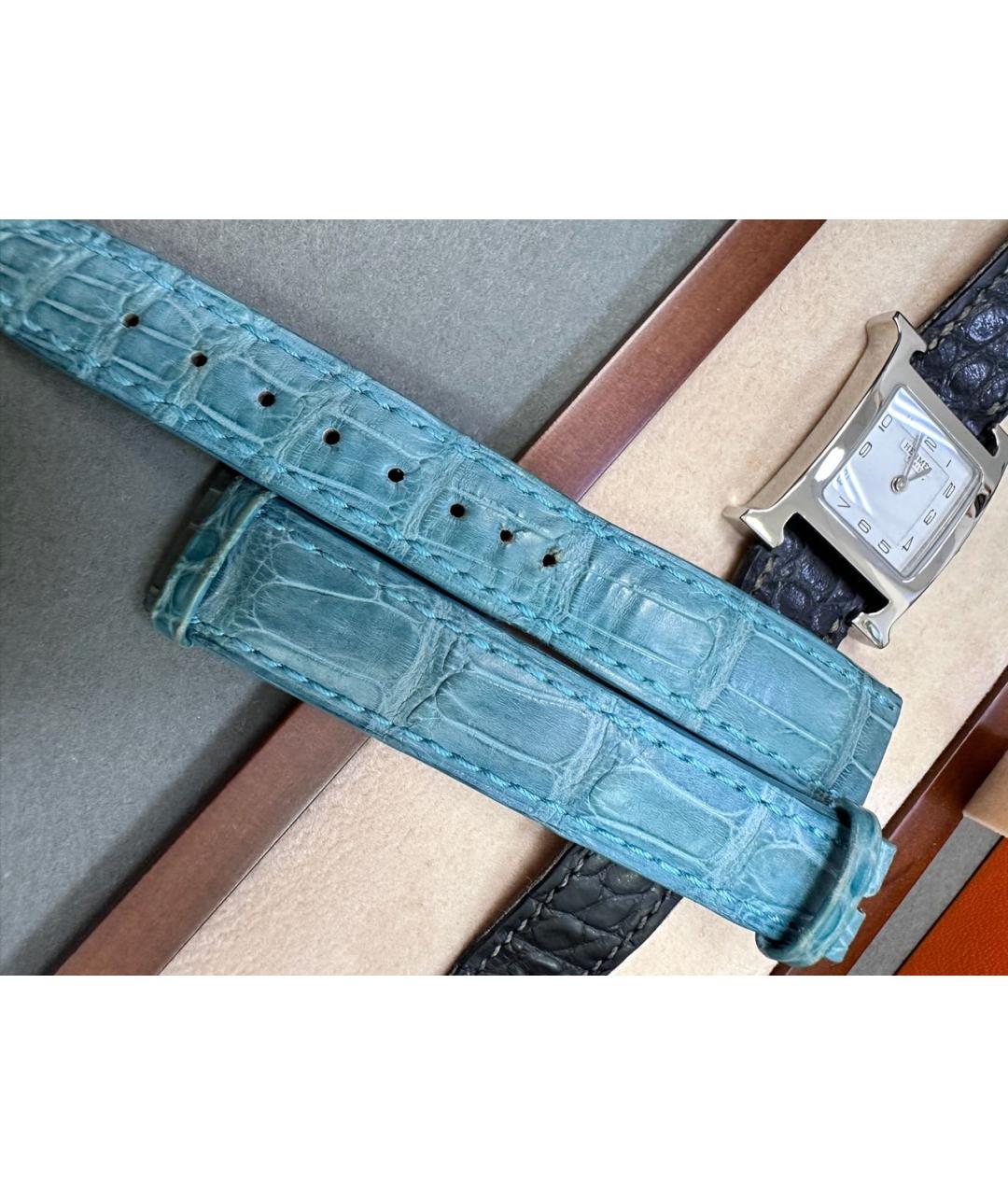HERMES Серебряные часы из кожи крокодила, фото 5