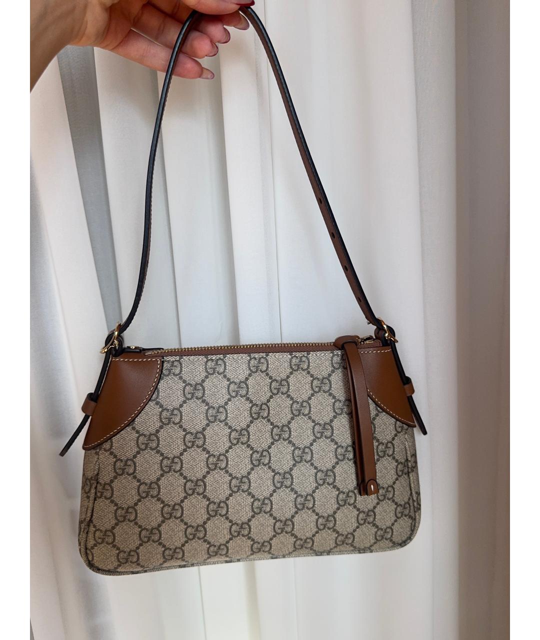 GUCCI Бежевая сумка через плечо из канвы, фото 7