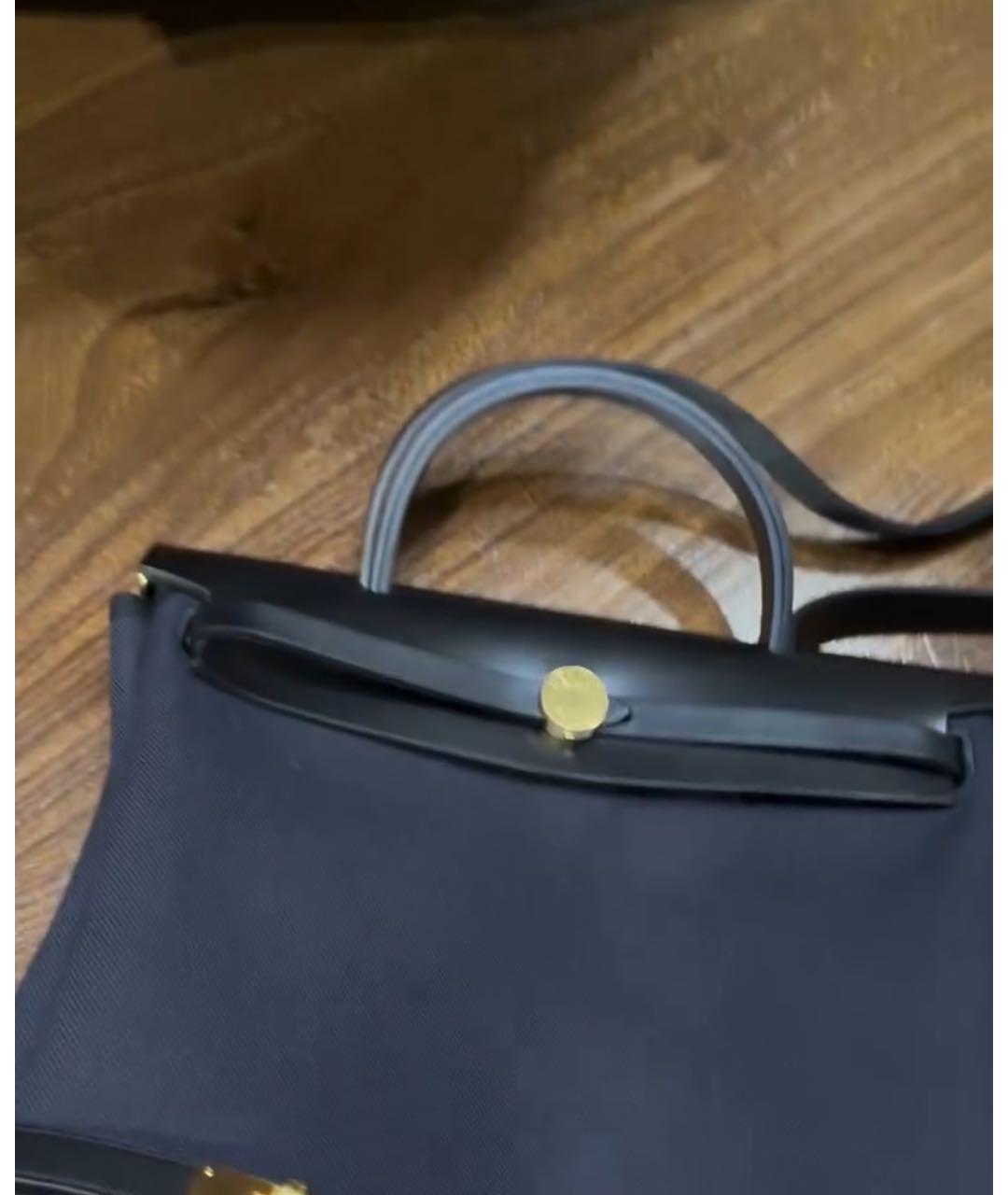 HERMES Черная льняная сумка тоут, фото 3