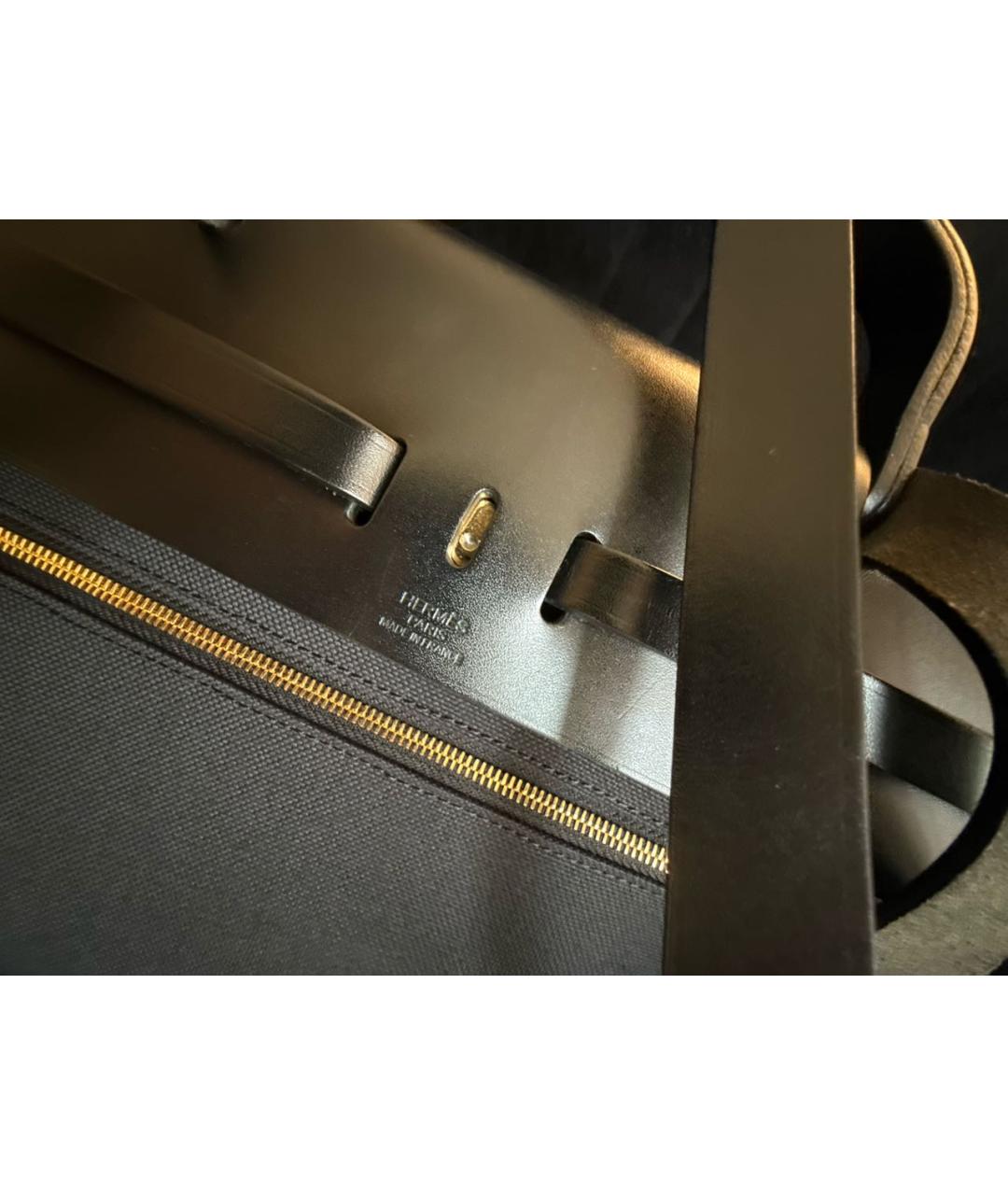 HERMES Черная льняная сумка тоут, фото 4