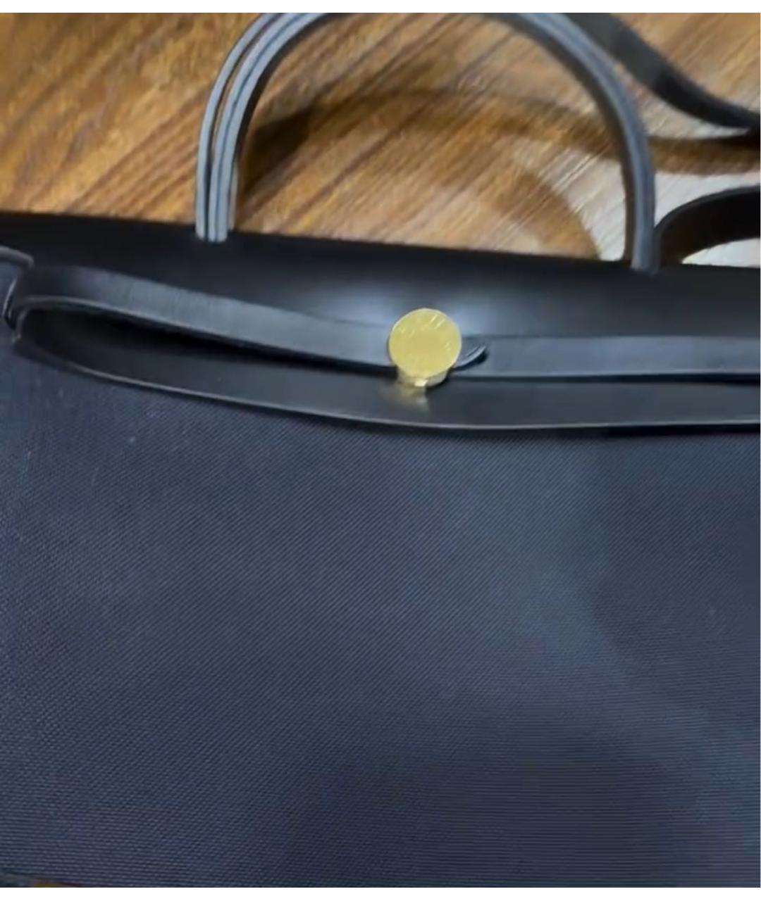 HERMES Черная льняная сумка тоут, фото 2