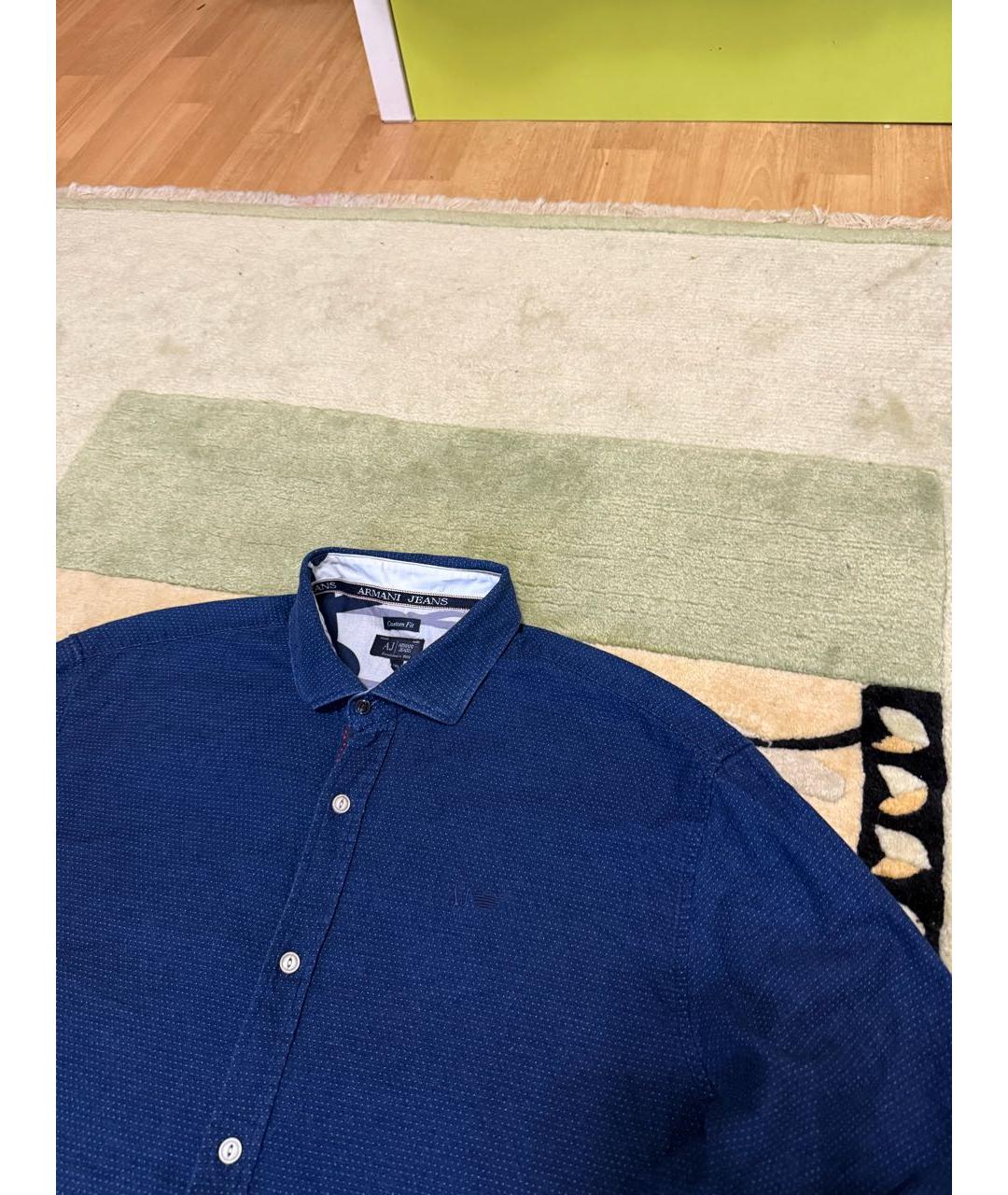 ARMANI JEANS Синяя хлопковая кэжуал рубашка, фото 3