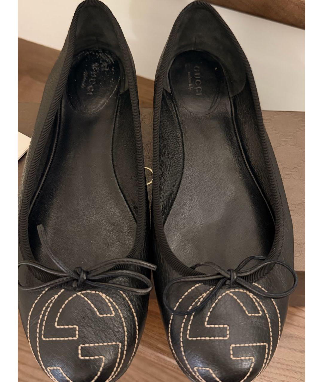 GUCCI Черные кожаные балетки, фото 3