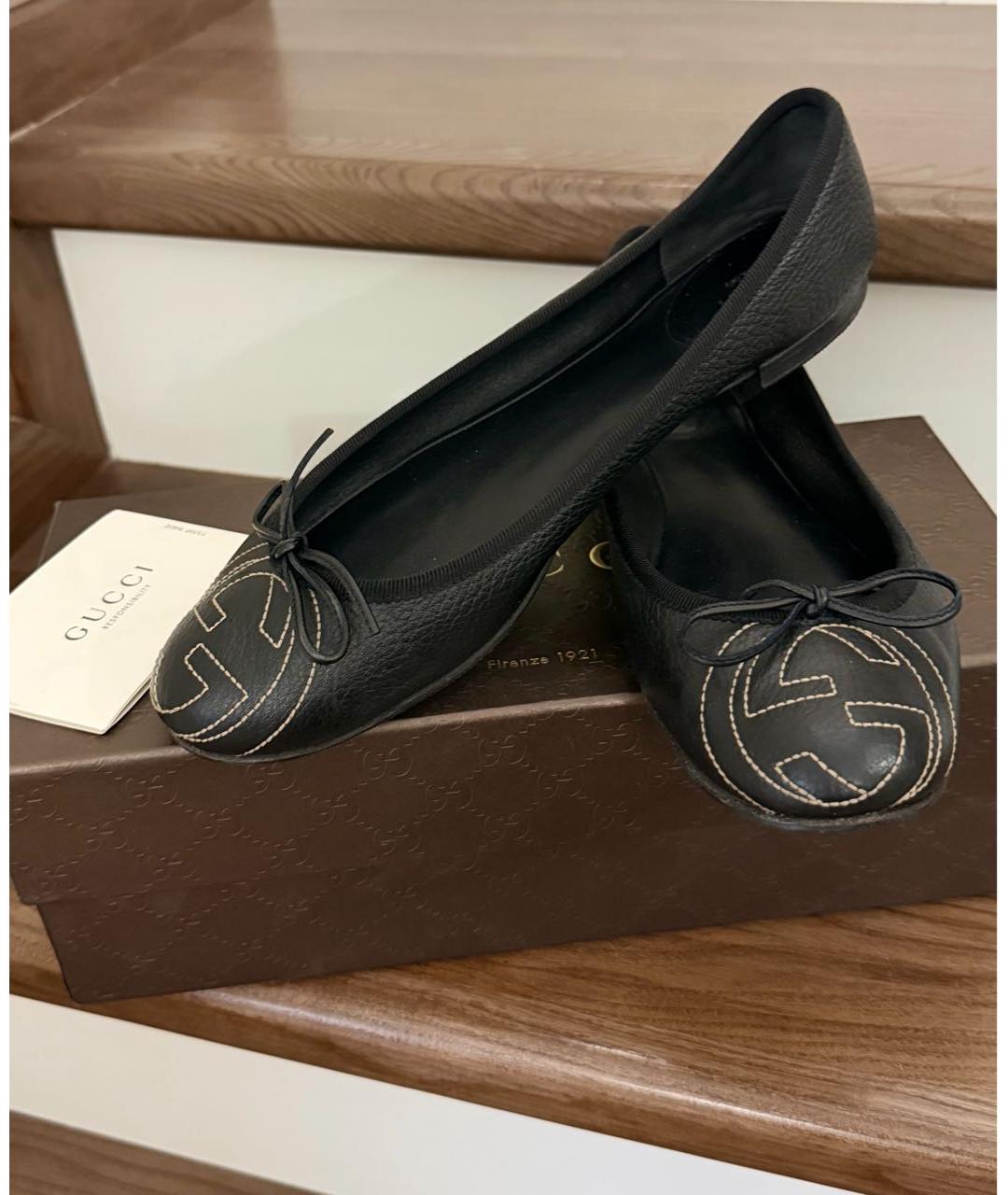 GUCCI Черные кожаные балетки, фото 5