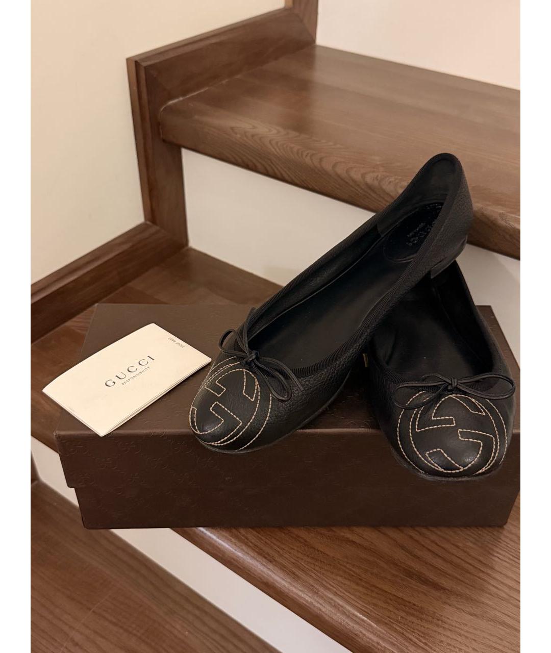 GUCCI Черные кожаные балетки, фото 2