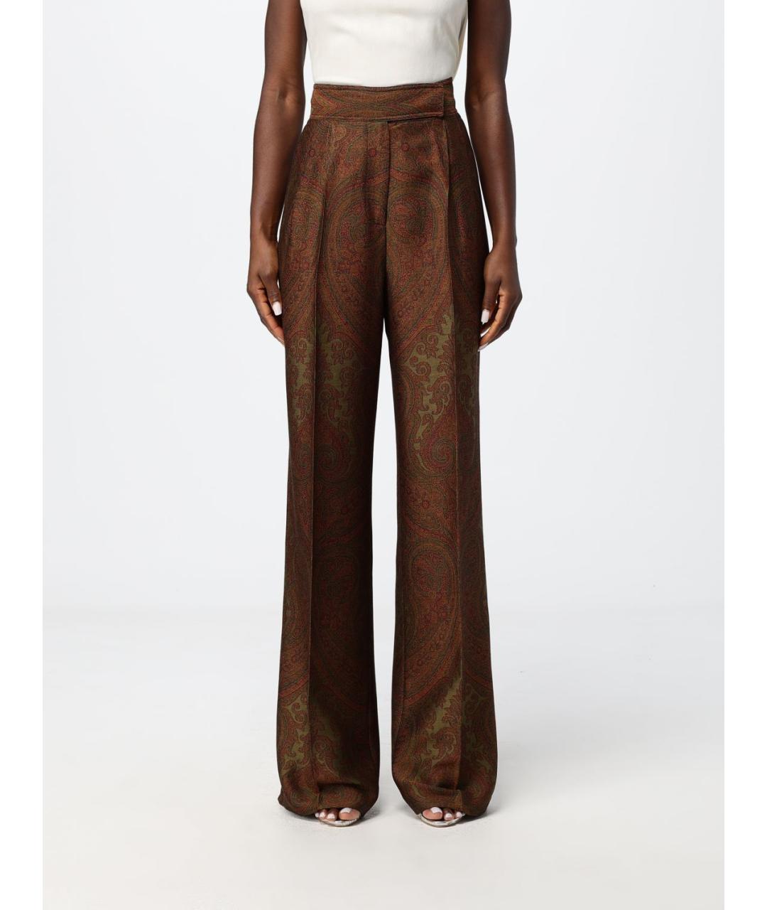 ETRO Коричневые шерстяные прямые брюки, фото 2