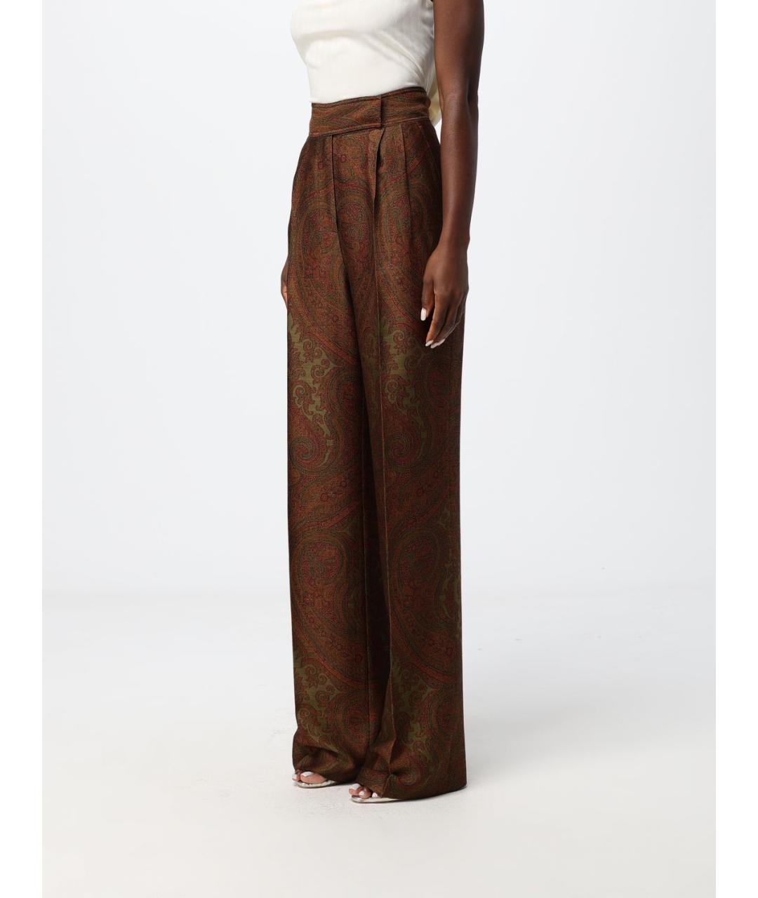 ETRO Коричневые шерстяные прямые брюки, фото 5