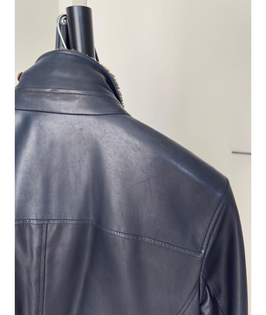 BRUNELLO CUCINELLI Темно-синяя кожаная куртка, фото 6