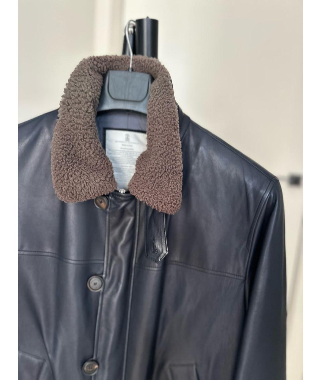 BRUNELLO CUCINELLI Темно-синяя кожаная куртка, фото 7