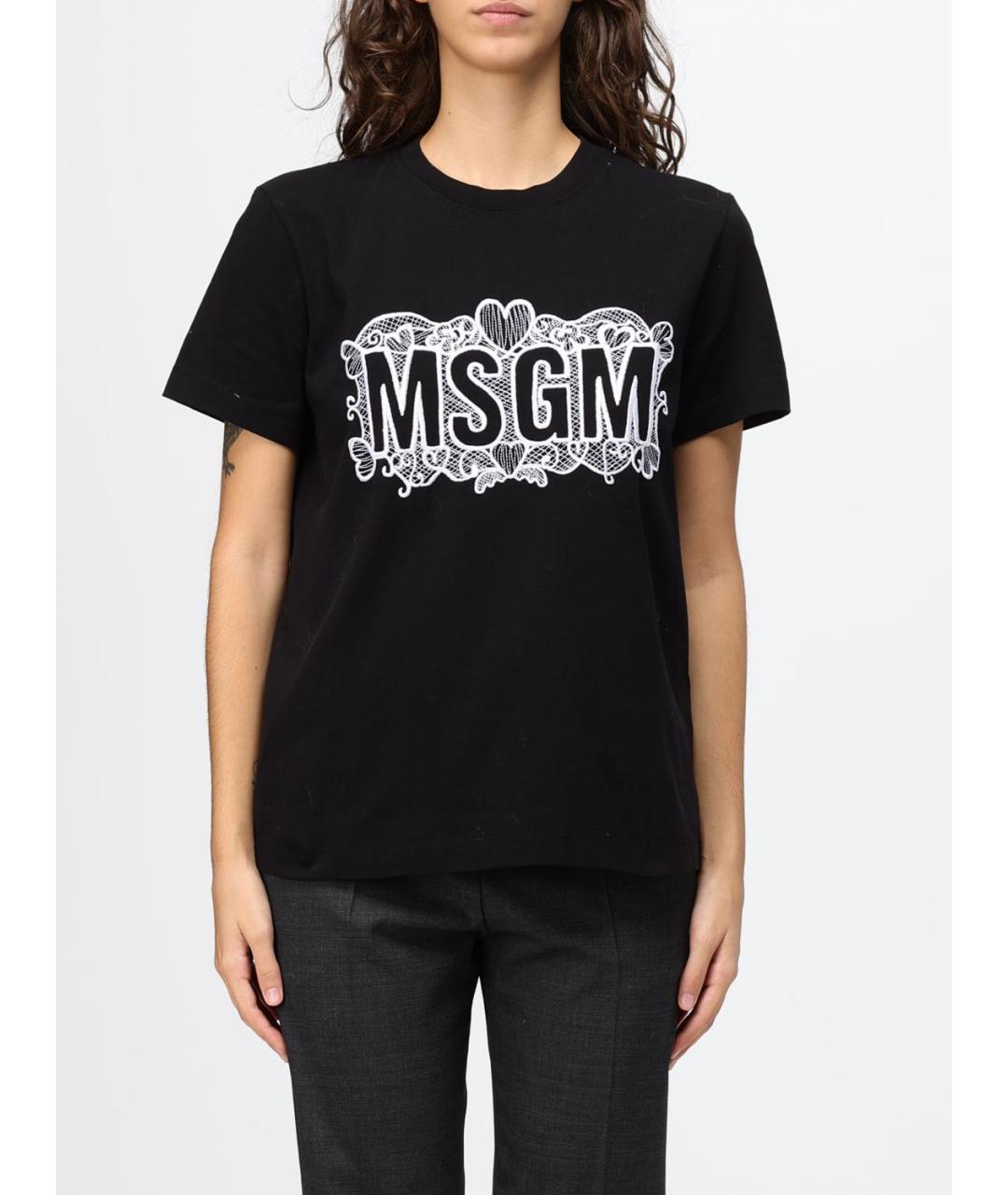 MSGM Черная хлопковая футболка, фото 2