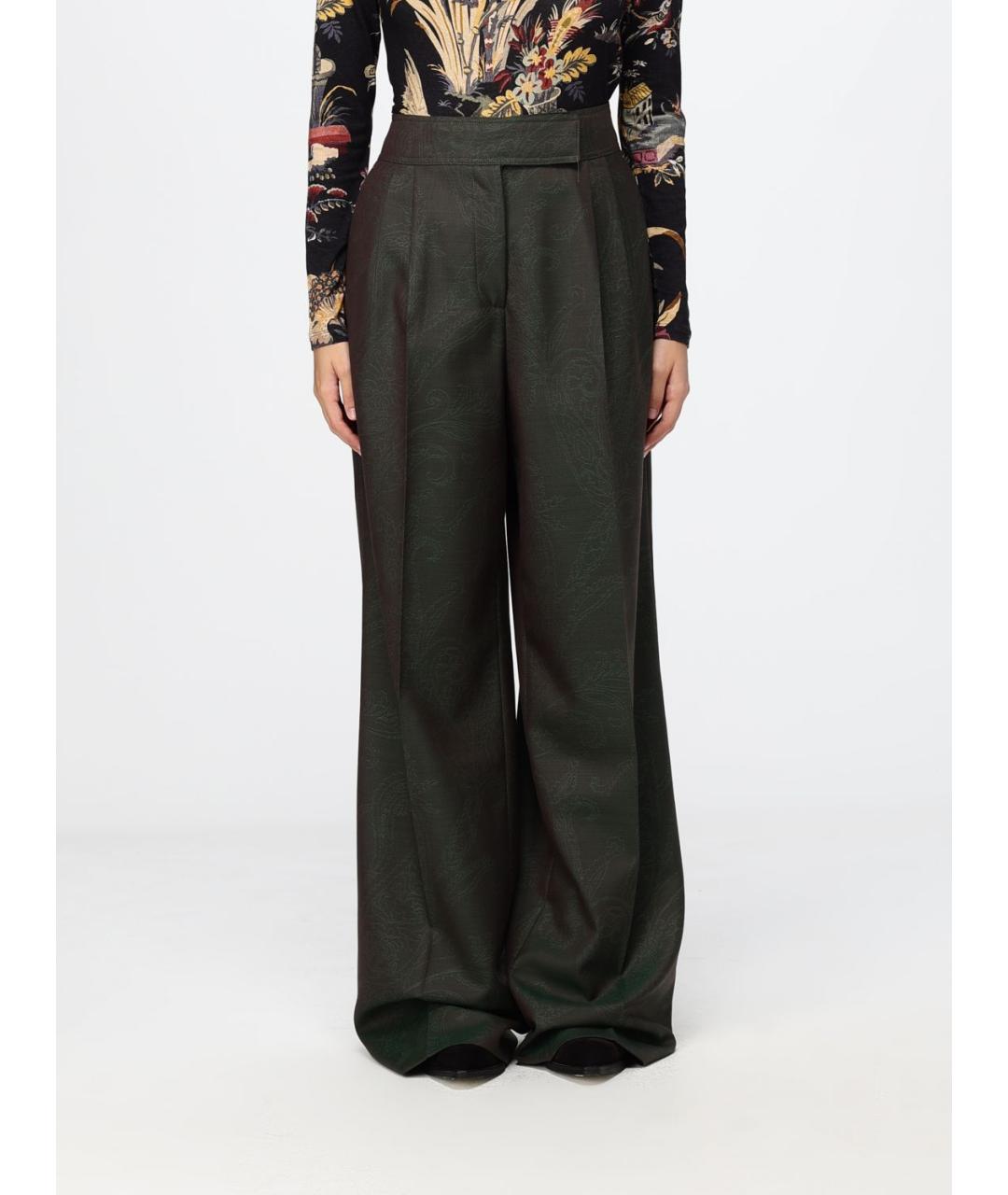 ETRO Зеленые шерстяные прямые брюки, фото 6